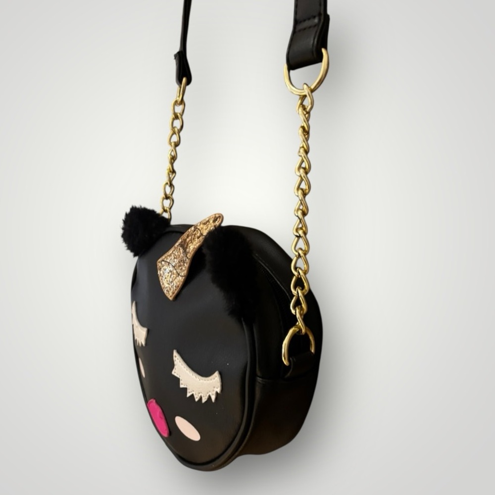 Betsey Johnson Black Round Unicorn Kitty Unikitty Canteen Crossbody Shoulder Bag - Picture 3 of 7